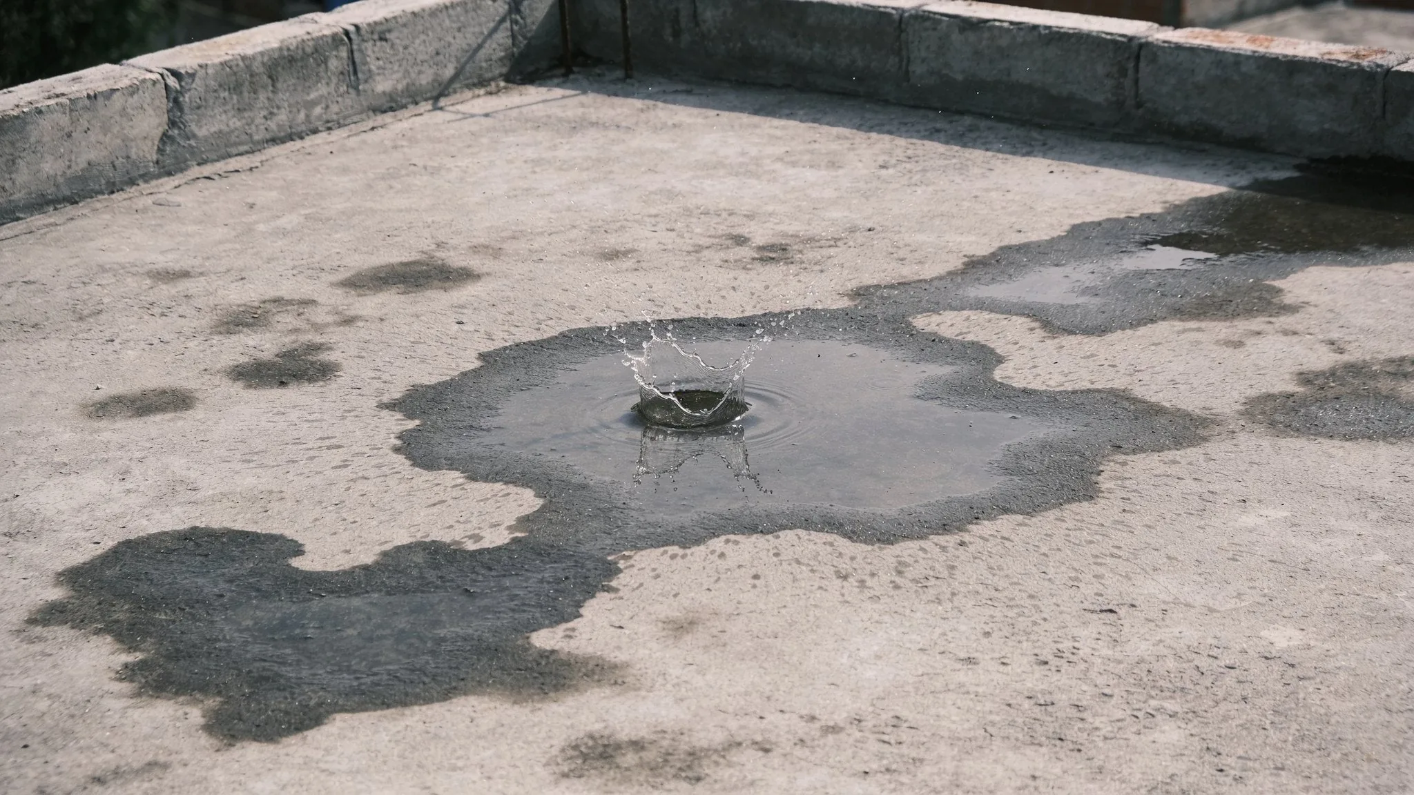Losa sin sellar: el agua se absorbe y oscurece el concreto