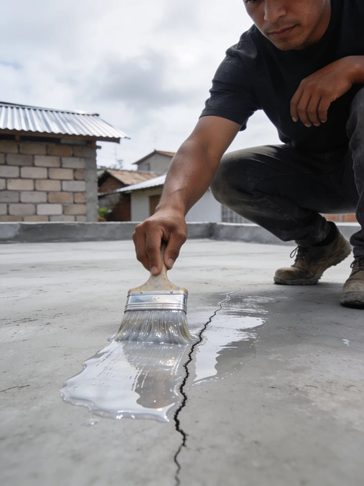 Aplicación de Lluvia Cero con brocha sobre la grieta