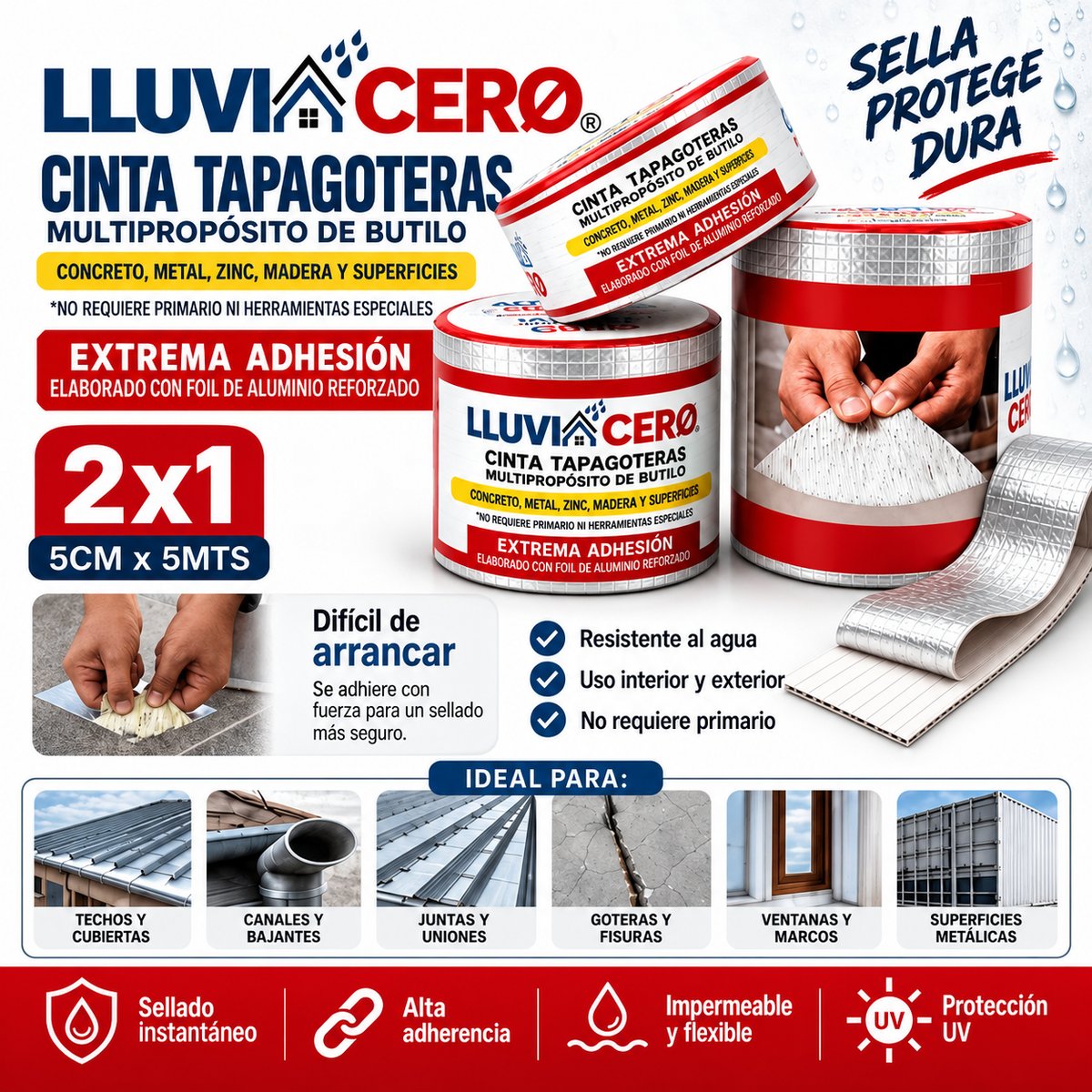 Cinta Tapagotera: sella, protege, dura
