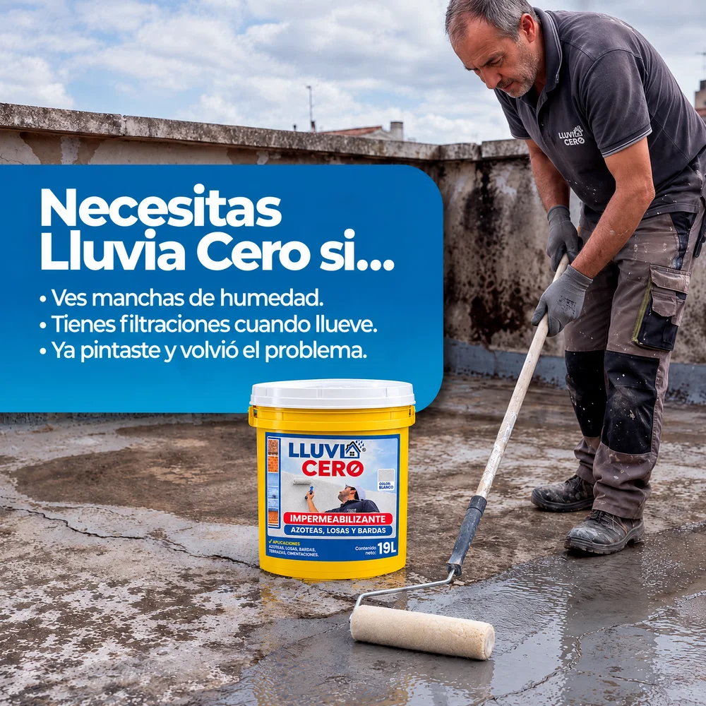 Aplicando Lluvia Cero con rodillo en una azotea